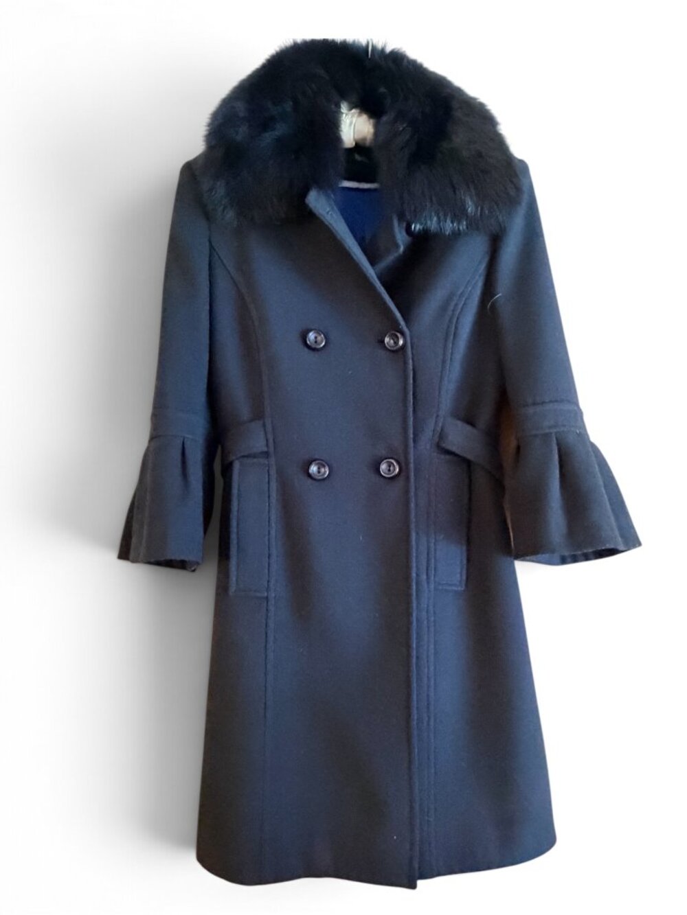 Vintage 2000s Hanita Black Faux Fur Coat Bell Sleeves Made in Italy - IT46